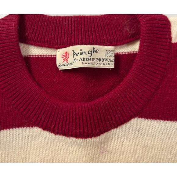 Vintage Pringle Wool Striped Sweater with compass Scottland Burgundy Ecru - Picture 3 of 5